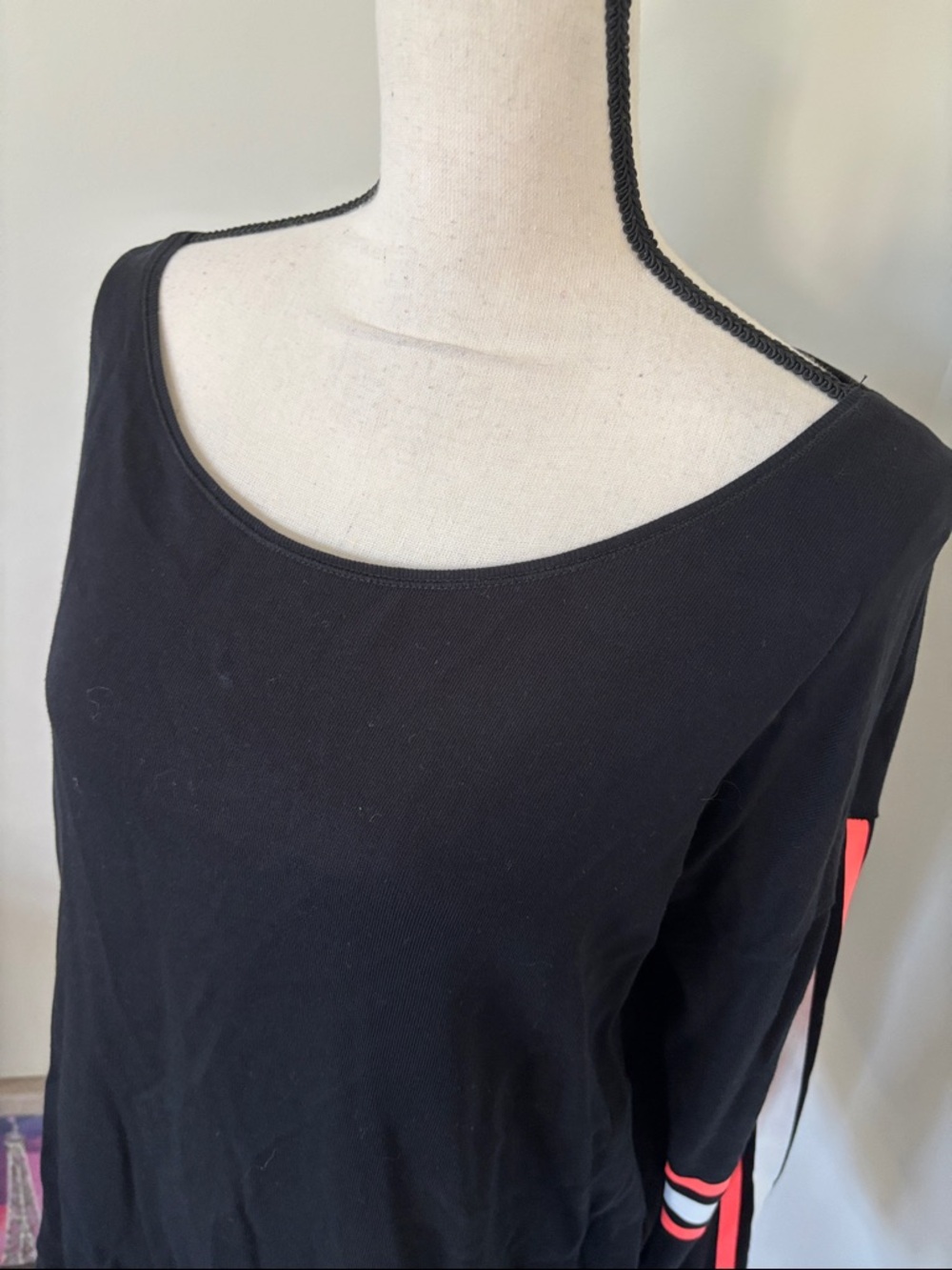 Sweaty Betty Black Long-Sleeve Top with Orange and White Sleeve Stripes - Picture 3 of 4